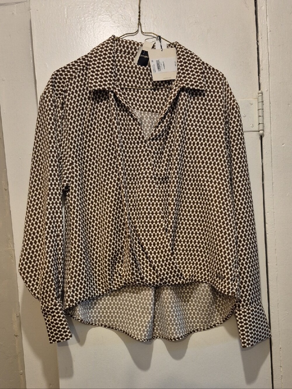 Calvin Klein Brown & Cream Geometric Collared Top
